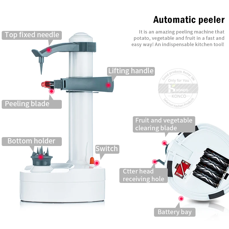 Konco Automatic Peeler Battery Type Fruits Vegetable Zester Apple Potato Grater Peeling Tool Kitchen Gadgets | Дом и сад