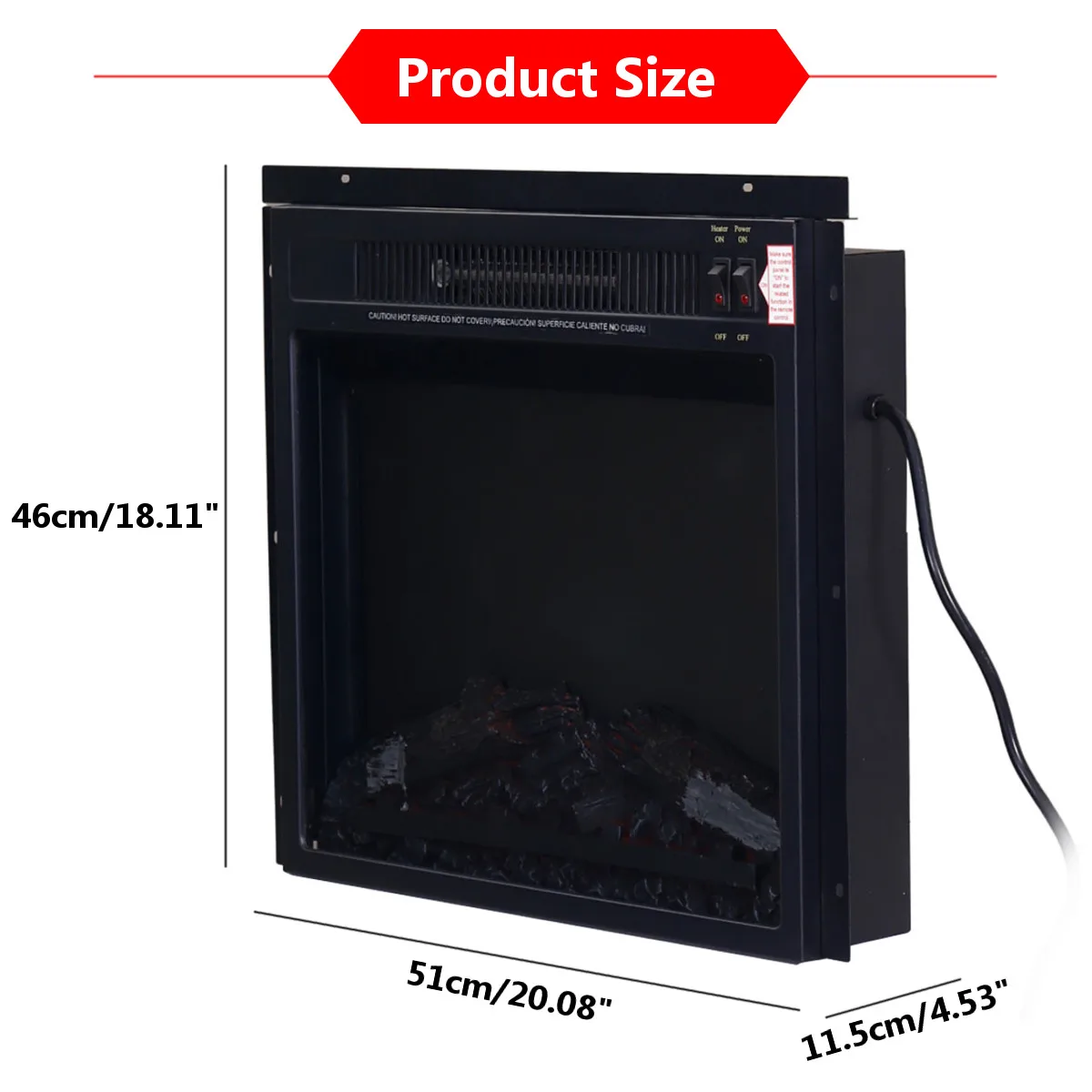

US Fast-shipping 1500W Embedded Electric Fireplace Insert Heater Glass View LED Simulate Flame Effect Lights + Remote Control