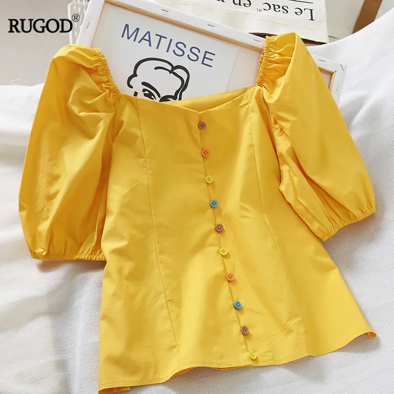 Женская однобортная блузка RUGOD повседневная Однотонная рубашка с квадратным