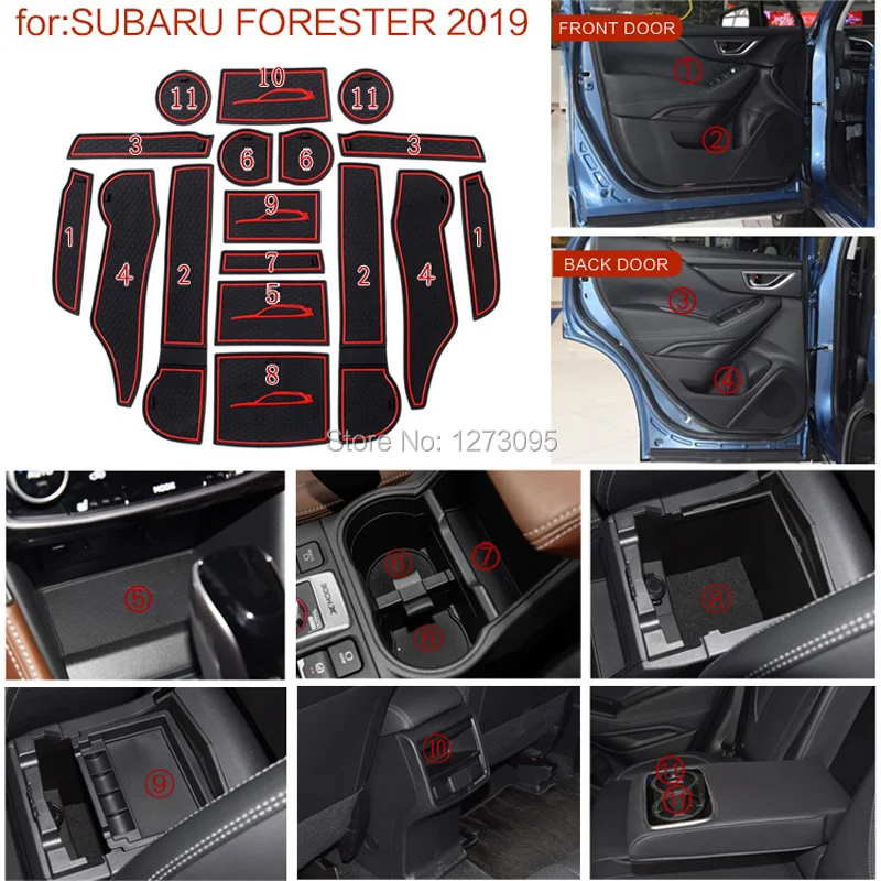 

For SUBARU Forester 2019 2020 Car Inner Gate Slot Pad Non-Slip Cup Mats Anti Slip Door Groove Mat Interior Car Styling Accessory