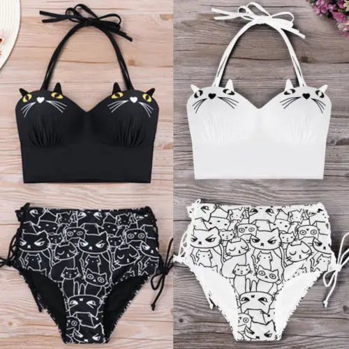 Новый женский Ретро купальник с высокой талией бандажный бретелькой через шею