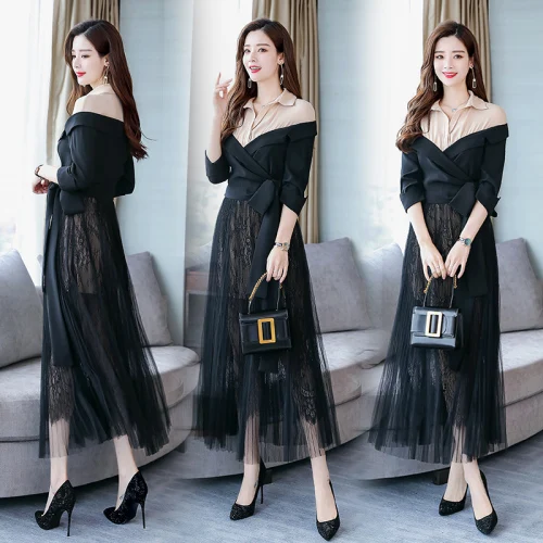 

Patchwork Top And Skirt Set Two Piece Set Lace Korean Woman Suit Women 2 Sets Clothing With Skirts Ensemble Femme Deux Pieces