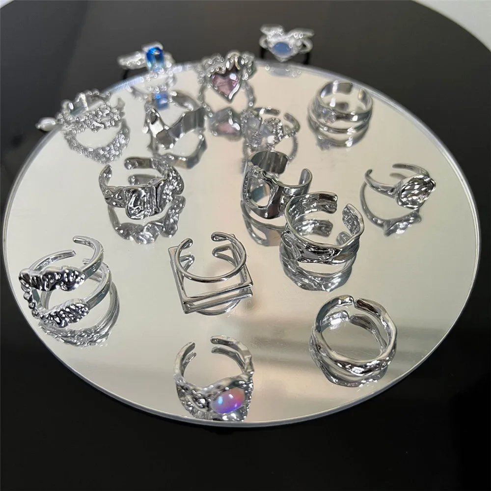 

Retro Punk Irregular Geometry Heart Ring for Women 2022 Fashion Girl Gothic Silver Color Gem Rings Party Grunge Y2k Jewelry Gift