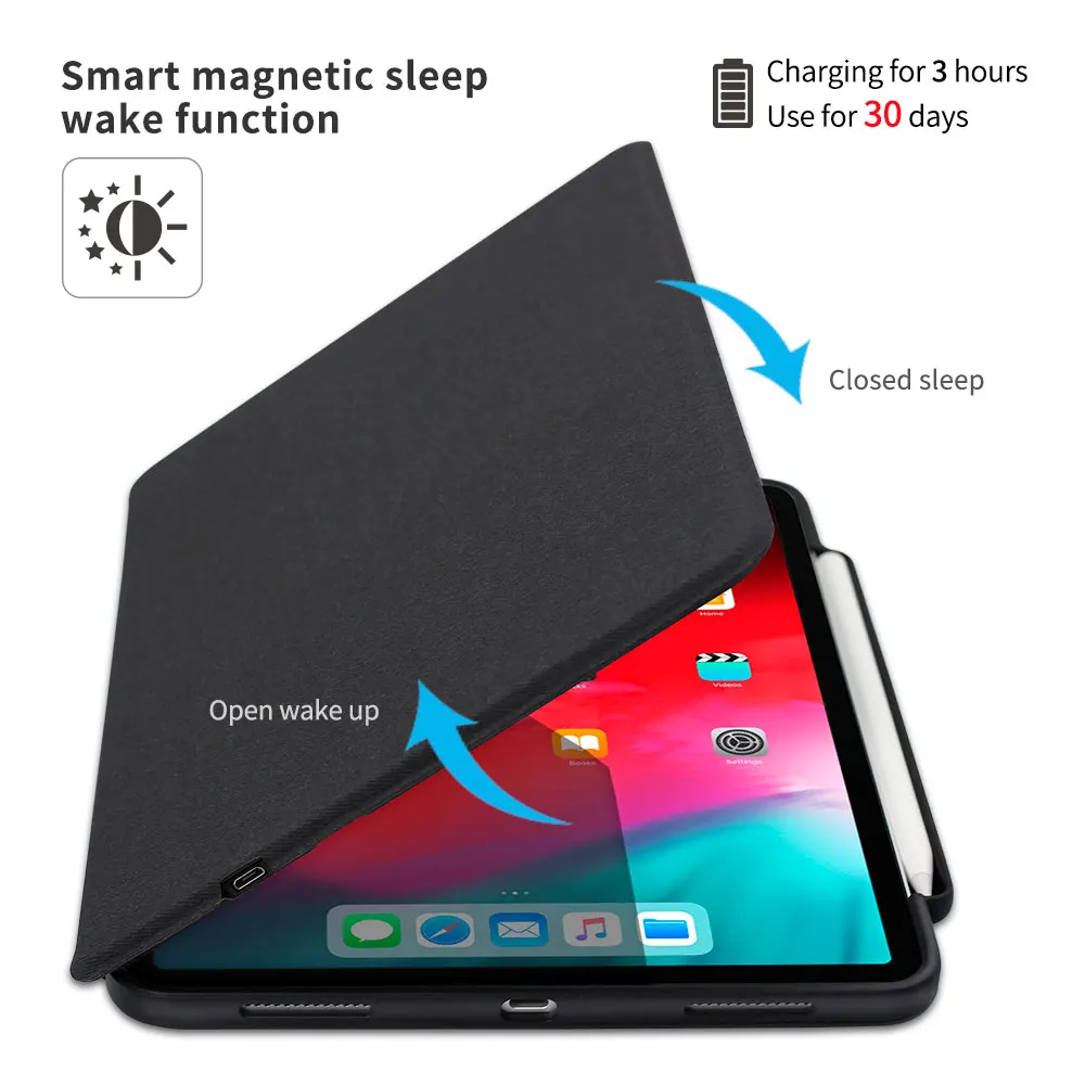 Смарт-чехол с Bluetooth клавиатурой для iPad Pro 11/12.9 2020 Авто спящий/Пробуждение PU кожаный