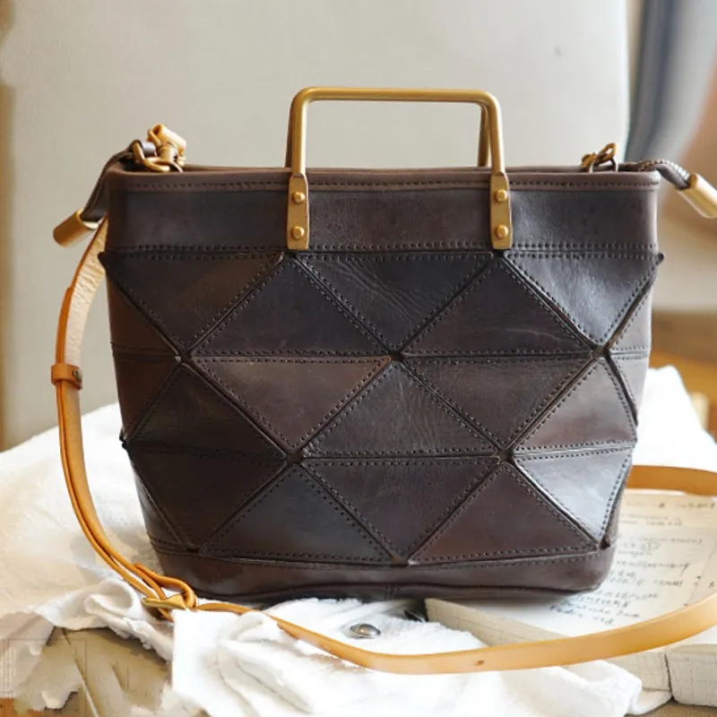 

High Quality Womens Fashion Armpit Genuine Leather Shoulder Bag Zippers Spliced Vintage Cowhide Handbag Casual Crossbody Bags