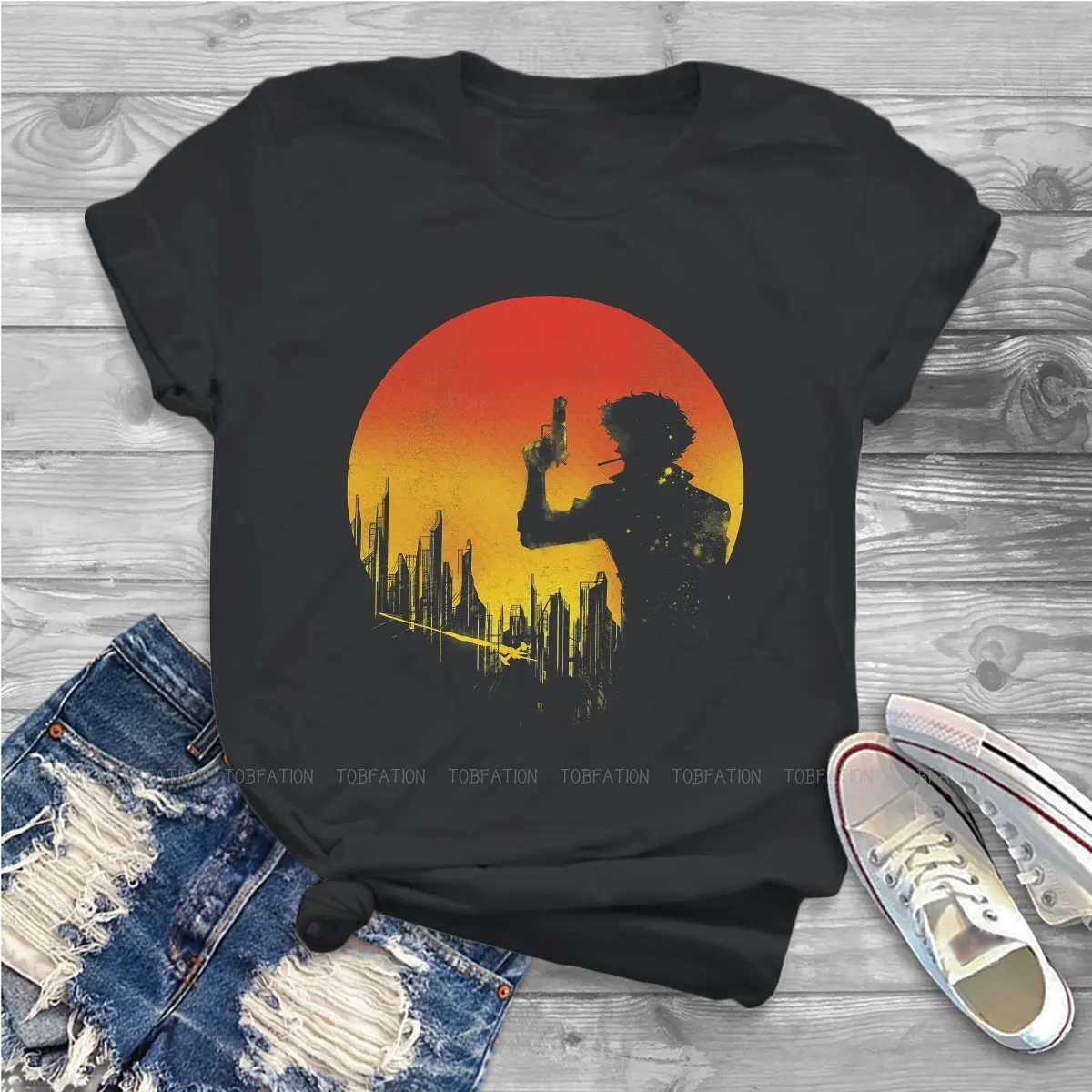 

Bang!!! Women Clothing Cowboy Bebop Anime Graphic Print Female Tshirts Vintage Graphic Loose Tops Tee Kawaii Girls Streetwear