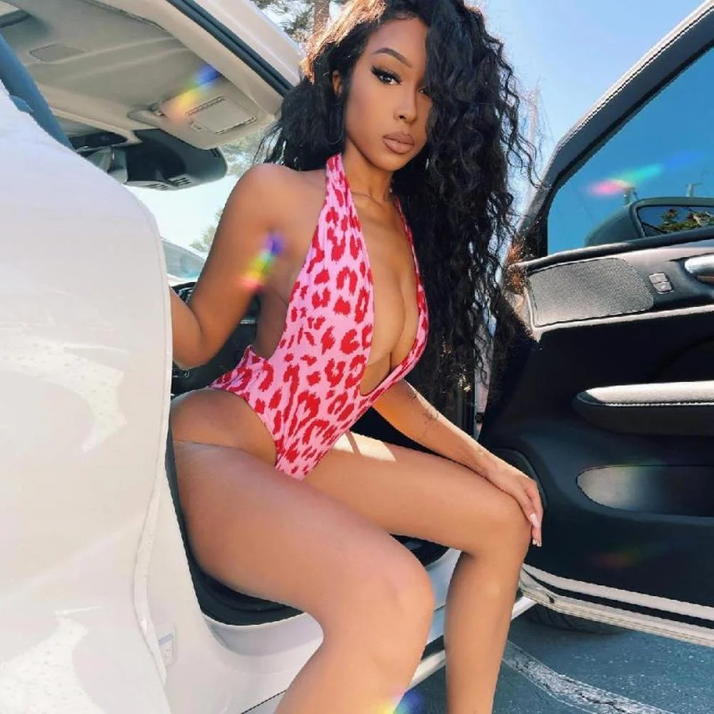 

Red Blue Halter Neck Backless One Piece Bodysuit Women Sexy Off Shoulder Hollow Out Skinny Overall Summer Beachwear Swimwear