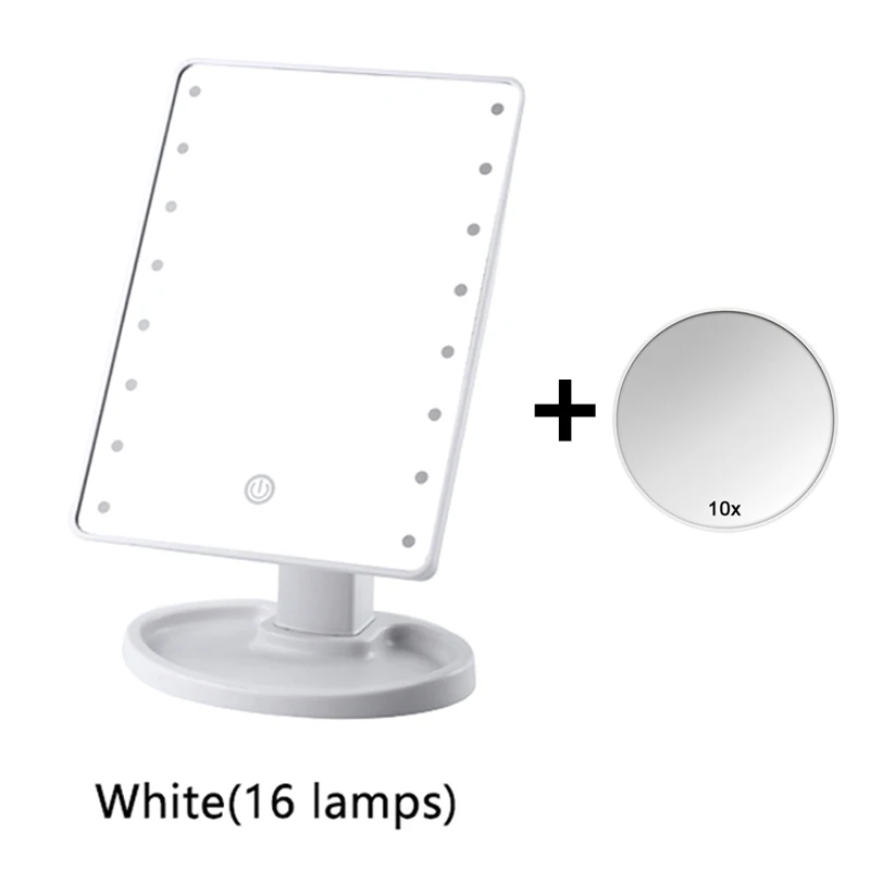 16 lamps and 10x Зеркало для макияжа светодиодный свет зеркало стоящее портативное сенсорный экран освещенный, подсвеченный косметическое зеркало свободное вращение - Цвет: 16 lamps and 10x