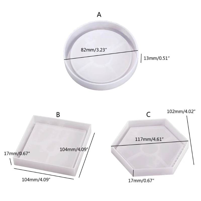 

L5YA Coaster Silicone Mould Epoxy Casting Mold Round Square Hexagon Coaster Resin Casting Mold Tea Mat Concrete Cement Molds