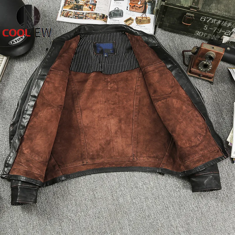 

2021 Vintage Black Genuine Leather Jacket Men Casual Style Plus Size 4XL Real Natural Horsehide Autumn Slim Fit Short Coat