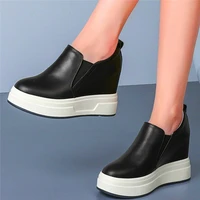 platform ankle boots womens genuine leather fashion sneaker chunky wedge high heels round toe punk goth oxfords pumps