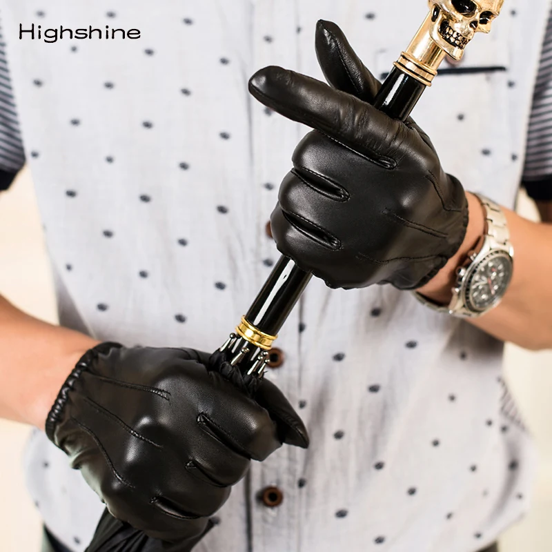 Фото Классические мужские полицейские перчатки Prime без подкладки приталенные облегающие стильные тактические перчатки для вождения настоящая кожа наппа №4