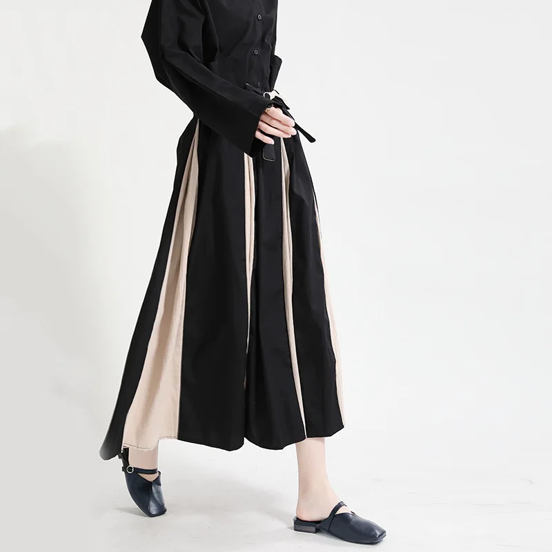 

Patchwork Homemade Color Matching High Waist Design A-line Skirt Women 2021 Spring New Little Black Skirt Yamamoto Skirt Female