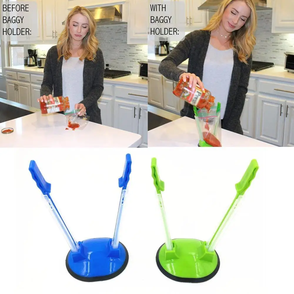 

1PC High Quality Baggy Rack Food Bag Holder Hands Free Blue Adjustable Storage Green Bag Operation Holder height Food F7O3