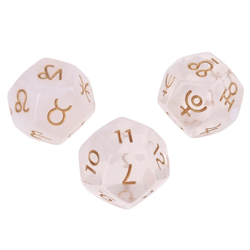 

X5QF 3pcs/set 12-Sided Two-color Bleached Astrological Dices Table Board Role Playing