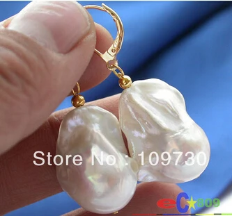 free shipping ONLY HIGE 26MM WHITE KESHI REBORN PEARL EARRING 14K | Украшения и аксессуары