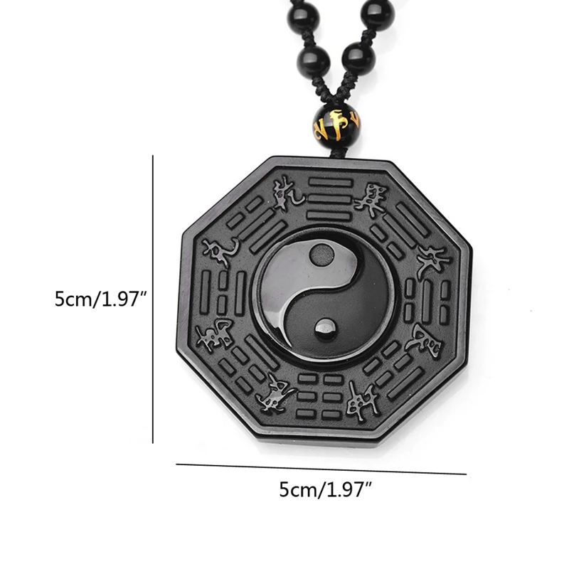 

Black Obsidian Necklace Chinese Ying Yang Eight Diagrams Amulet Pendant Jewelry