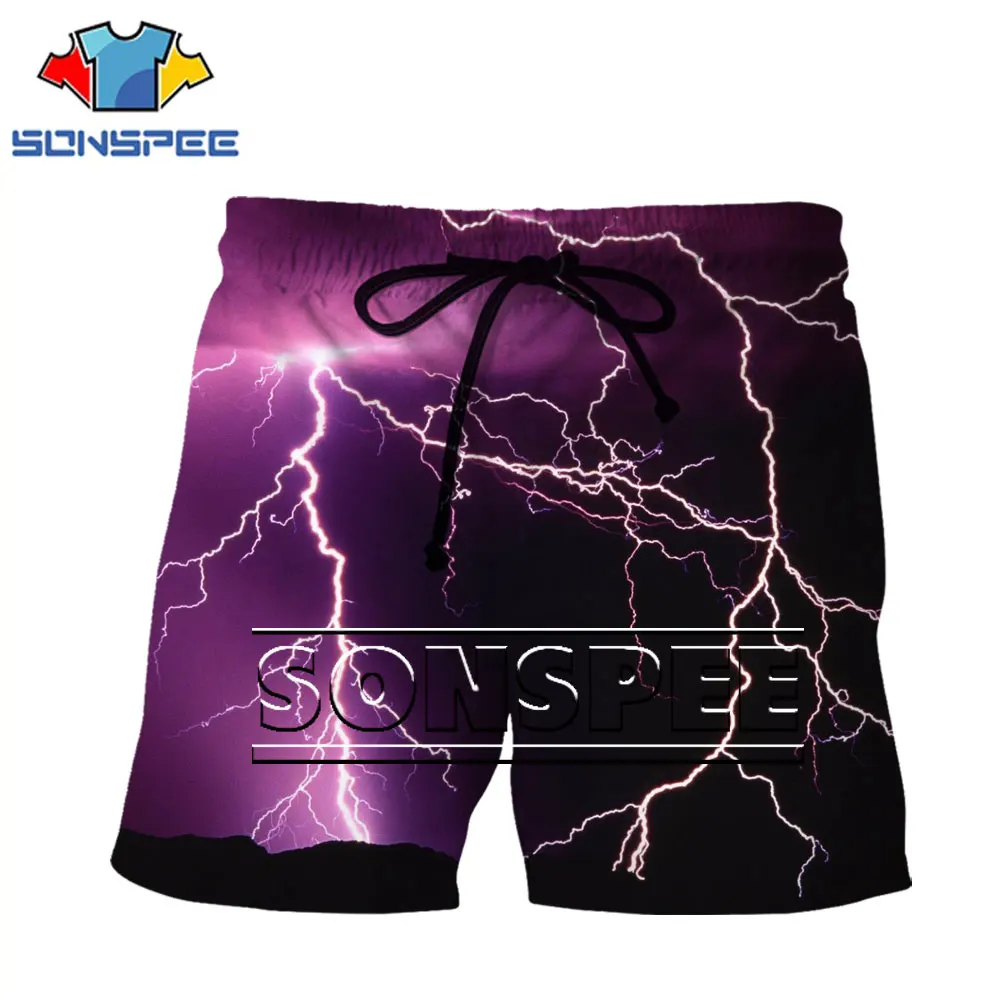 

SONSPEE Brand Men Woman Shorts Lightning Natural Phenomenon Typhoon Personality Harajuku Street Trends Plus Size Shorts Clothing