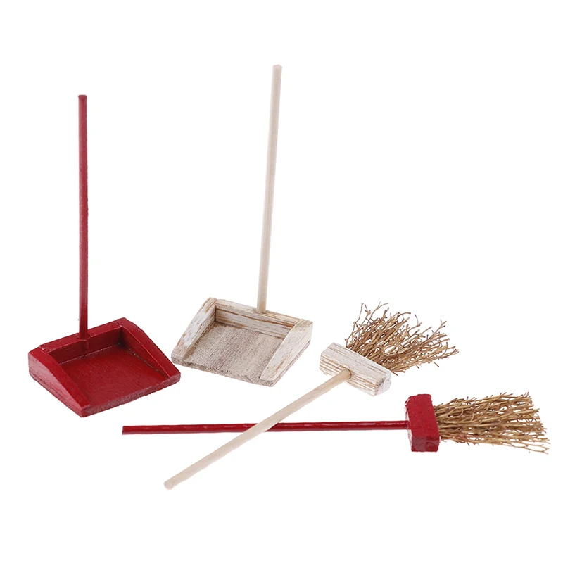 

1Set 1/12 Scale Doll house Miniature Mini Brooms and Dustpans Doll House Cleaning Tool Kits Kitchen Furniture Accessories