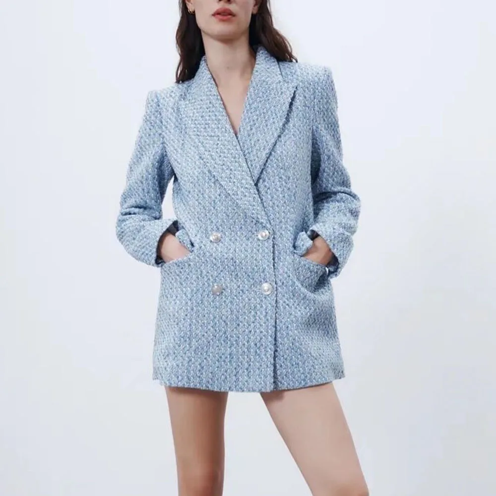 

BM UR HM ZA Women's 2021 new fashion autumn ladies jacket retro casual lapel long-sleeved texture double-breasted blazer chic