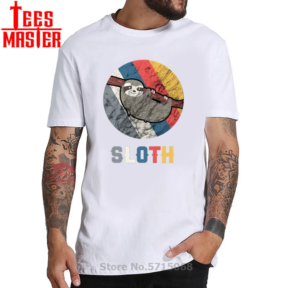 Винтаж Ретро Ленивец с забавным мультипликационным принтом Футболка длинным