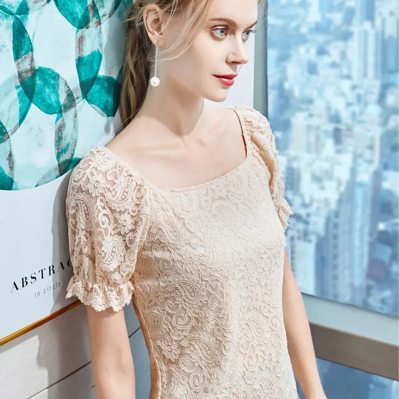 Женская кружевная блузка DD8632 весенне-летняя с квадратным вырезом и