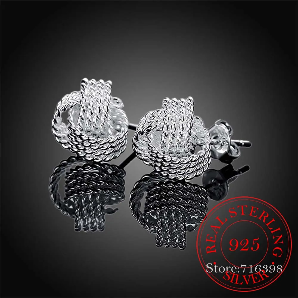 

High Quality 925 Sterling Silver Women Jewelry Korean Silver Cute Knot Ball Stud Ear Earrings for Women 2020 Wedding Party Gift