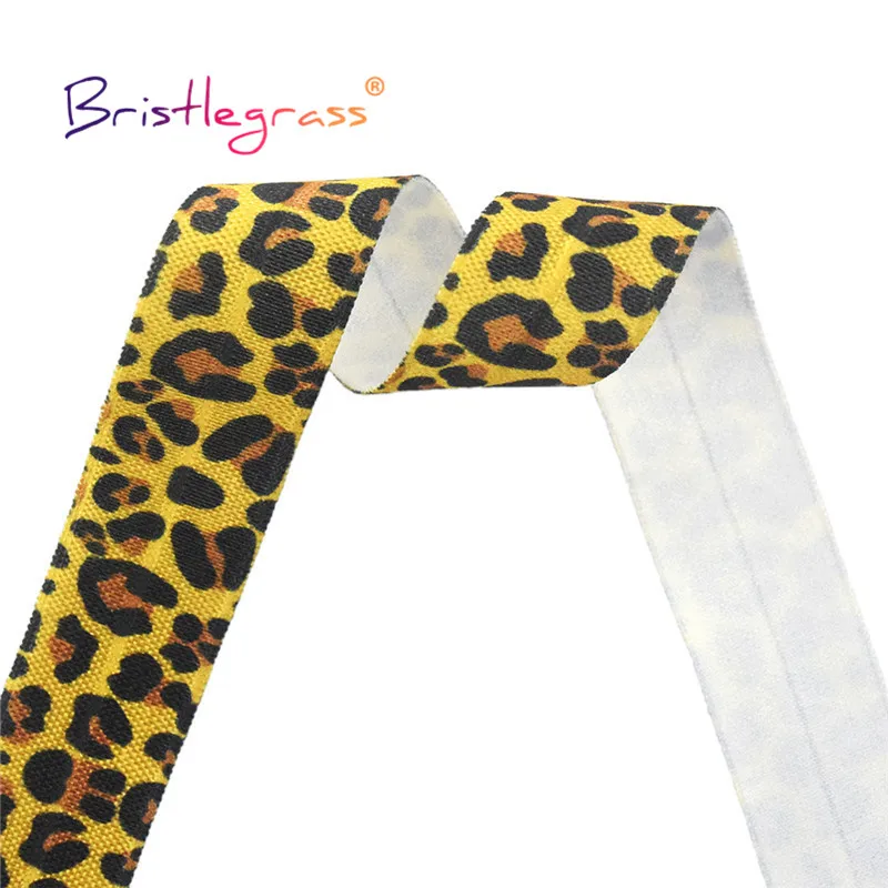 

BRISTLEGRASS 50 100 Yard by Roll 3/4" 20mm Yellow Leopard Print Foldover Elastic FOE Spandex Satin Band Hair Tie DIY Sewing Trim