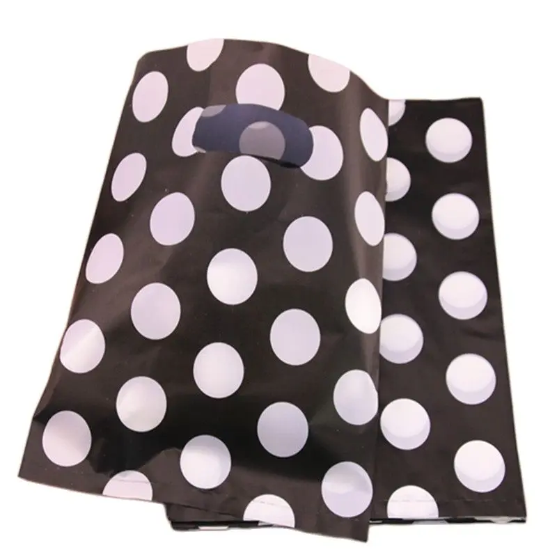 

New Design Wholesale 100pcs/lot 20*25cm Black Fashion Polka Dot Gift Packaging Plastic Shopping Bags