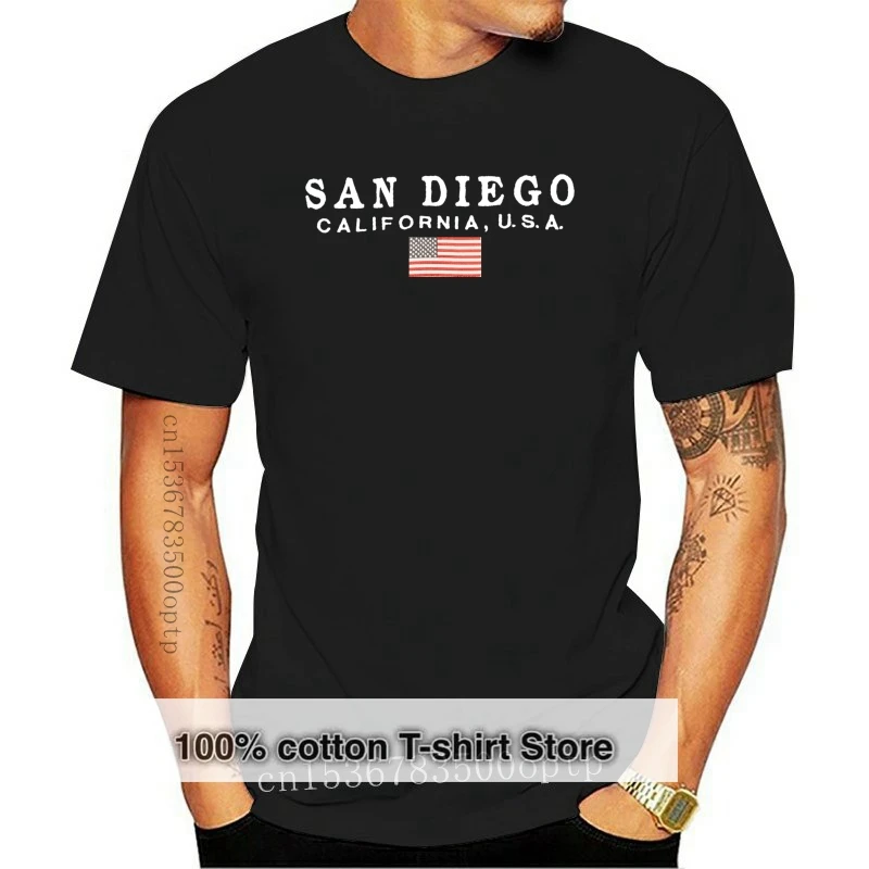 

Новый blackyyy108136 темно-синий Графическая футболка Сан-Диего Калифорния, отличное состояние пользования Футболки, мужская одежда, большой раз...
