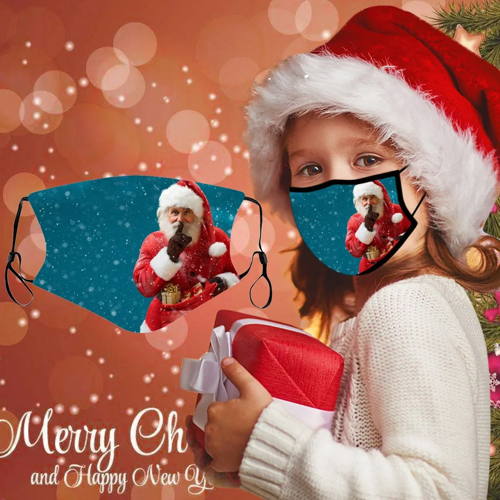 

Детская маска для лица с рождественским принтом Регулируемая ветрозащитная многоразовая моющаяся Пылезащитная маска для лица