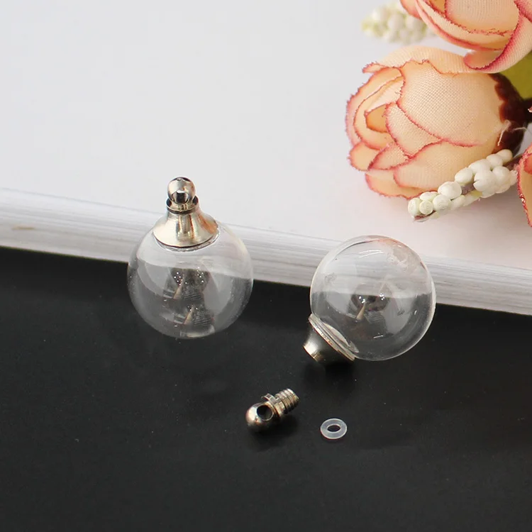 14MM Clear Ball 5 шт Пустой полый стеклянный шар с металлической винтовой крышкой и резиновым уплотнением стеклянный флакон-кулон, ювелирные изделия, поиск - Окраска металла: 14MM Clear Ball