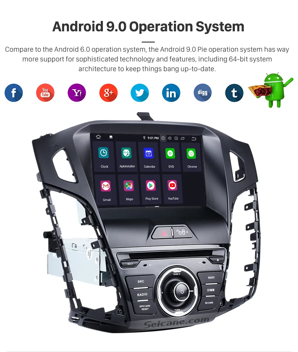 Seicane " Android 9,0 4G+ 32G 8-ядерный Автомобильный gps головное устройство Мультимедиа Навигация для Ford focus 2011-2013 ips стерео магнитофон