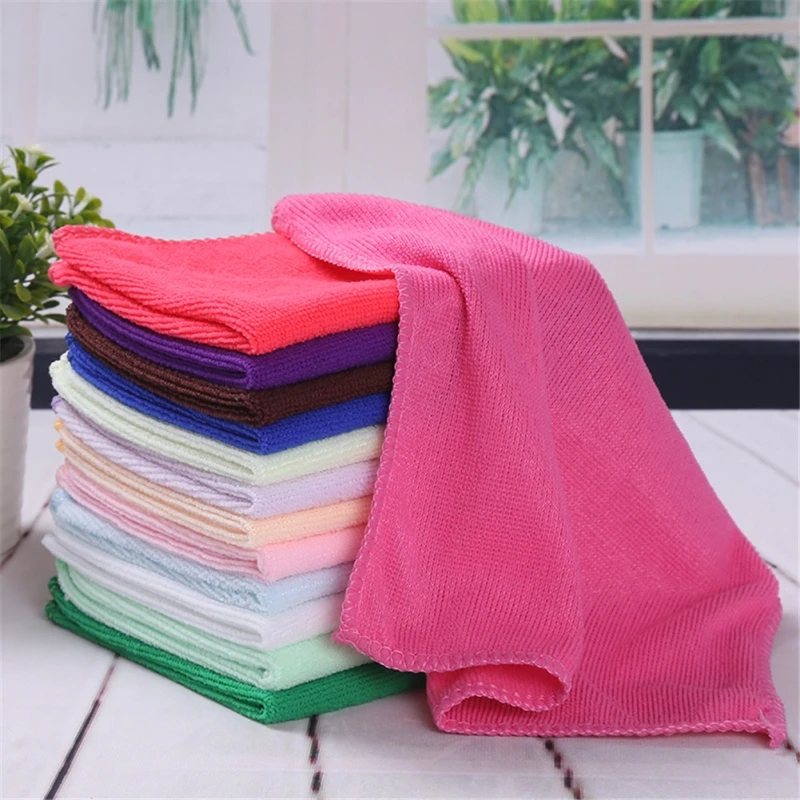 

5pc 25*25cm Microfiber Cleaning Towel Absorbable Glass Kitchen Dish Towel Rag Wipes Table Window Car Cleaning Cloth Random Color