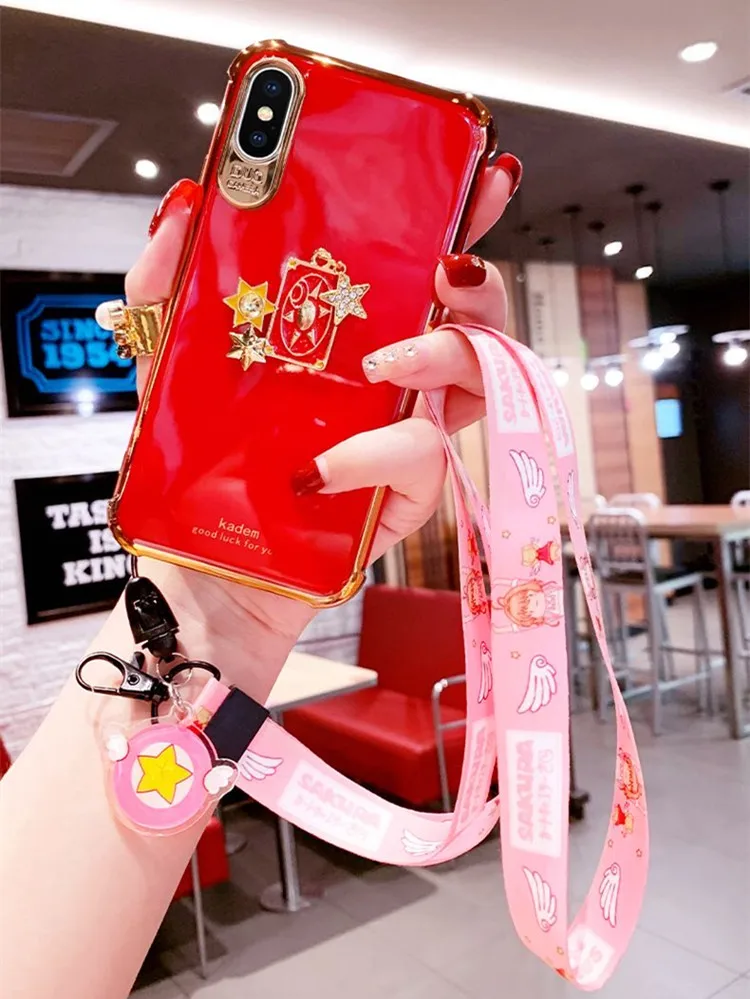 

Luxury Electroplate 3D Bling Cute Cartoon Magic Wand Lanyard Phone Case for IPhone 11 12 Pro 7 8 Plus Xs Max Xr Cover Funda