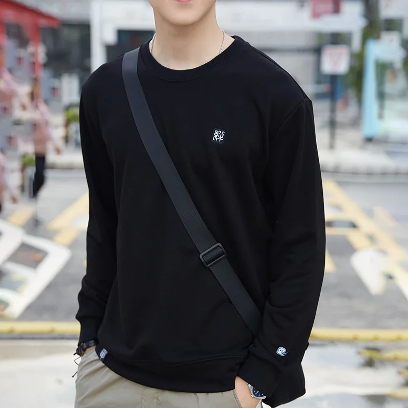 

Men Clothing Solid Letter Streetwear Long Sleeved O Neck Hoodie 2021 New Mens Loose Causal Hoodies Male Brand Fashion Hoodie