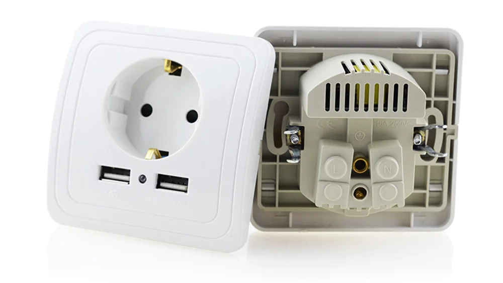 Atlectric ЕС двойной USB порт 2A зарядное устройство адаптер розетка стандарта евроcоюза розетка панель электрическое настенное зарядное устройство адаптер зарядки