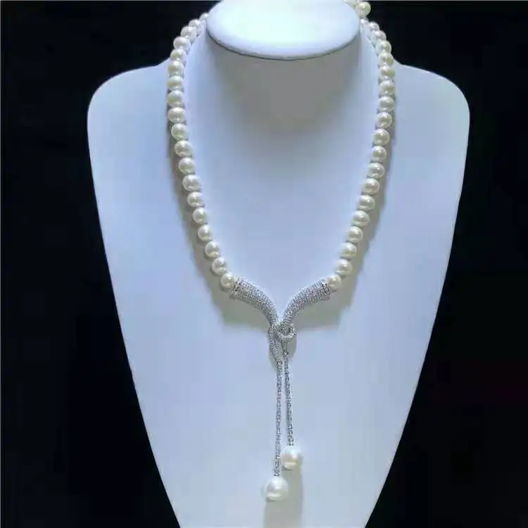 

Hot sell 8-9mm white freshwater pearl micro inlay zircon necklace 20inch luxury jewelry Best gift for mom