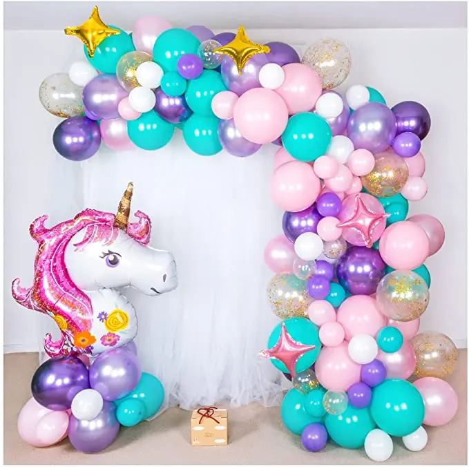 Kit de guirnalda de Globos rosa p&uacute;rpura, arco de Globos de unicornio, vajilla desechable, decoraci&oacute;n de fiesta de cumplea&ntilde;os de boda, Globos de decoraci&oacute;n para Baby Shower-0
