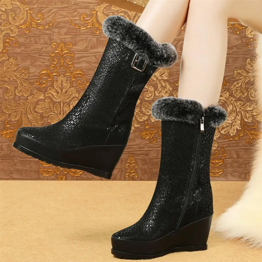 

2020 Winter Fashion Sneakers Women Genuine Leather Wedges High Heel Motorcycle Boots Female Warm Rabbit Fur Platform Pumps Shoes