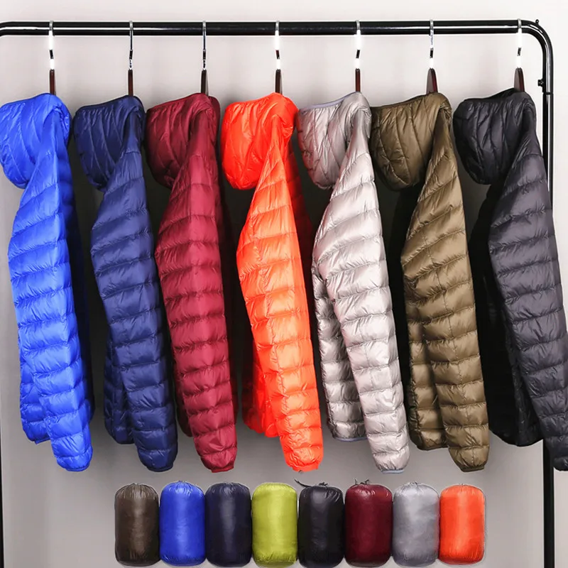 

Multi-color 2019 Winter Fashion Brand Ultralight Duck Down Jacket Men Hooded Streetwear Light Feather Waterproof Warm Coat 4XL