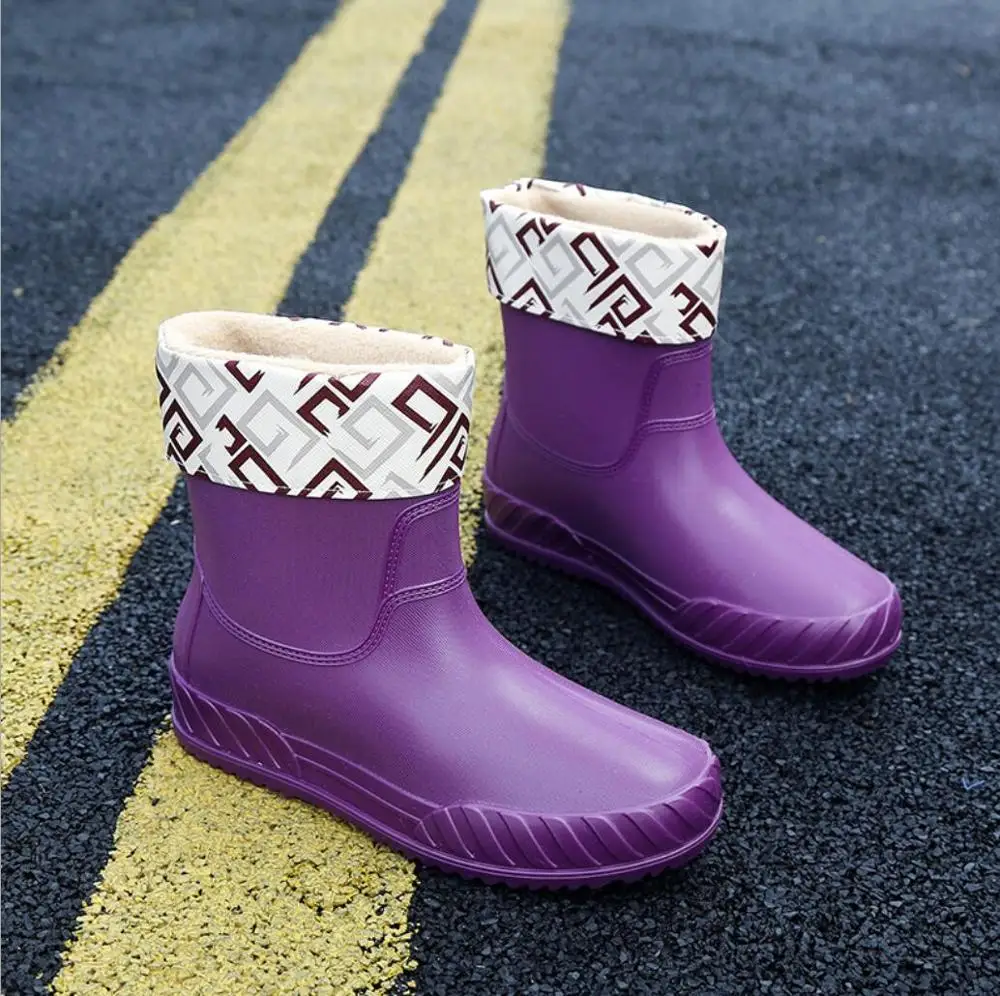 

New Upgrade Rubber Shoes Women Waterproof Rain Boots Ankle Booties 2021 Autumn Winter Female Water Shoes Rainboots Snow Boots