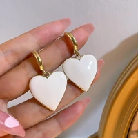 aensoa trendy black white enamel heart drop earrings for women girls korean love heart pendant earrings fashion jewelry 2022