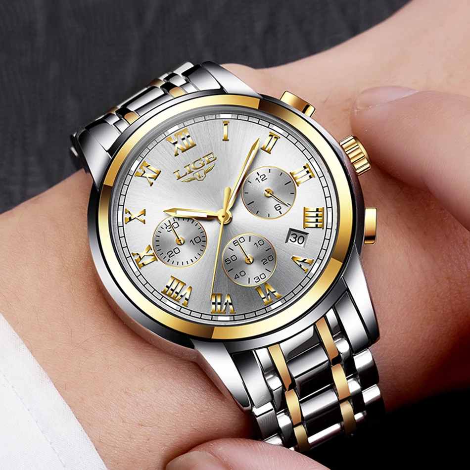LIGE мужские часы Топ люксовый бренд полная сталь водонепроницаемые спортивные