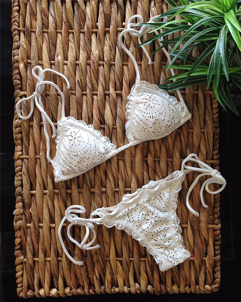 

2022 New Split Lace Bikini Sexy Ladder Women Without Chest Pad Bikini European and American Foreign Trade Exports