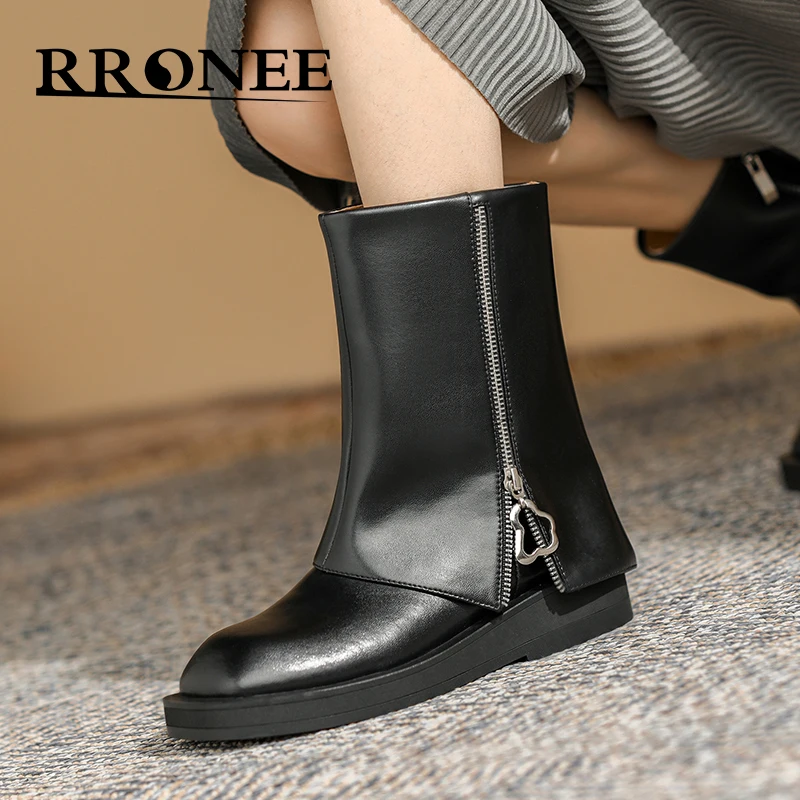

2021 New leather Square toe Pant boot women's fashion side zipper All-match Flat Heel Injury Stand boot Women's ankle boot
