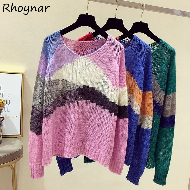 

Пуловеры женские модные Лоскутные Повседневные С V-образным вырезом в ленивом стиле уличная одежда милая универсальная уютная мягкая уличн...