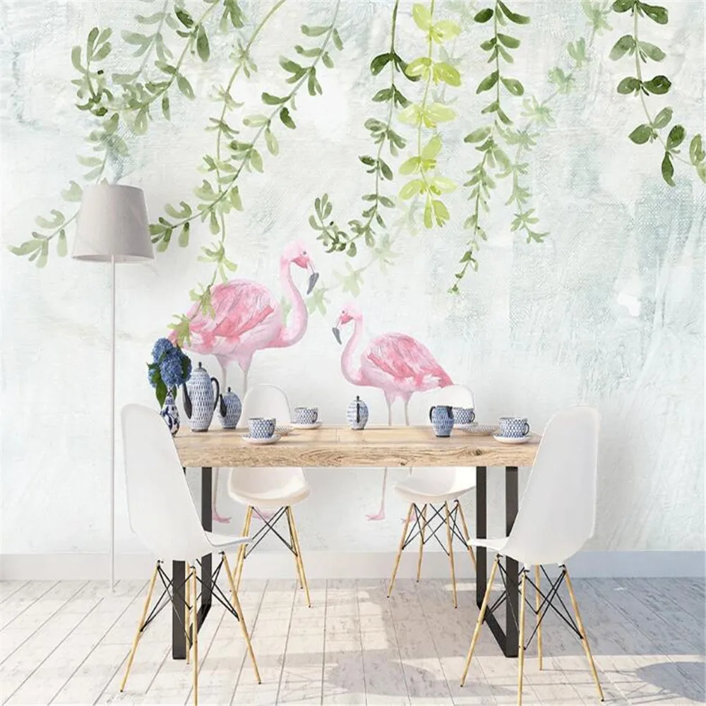 

milofi custom wallpaper mural 3D Nordic watercolor flamingo sofa TV background wallpaper mural