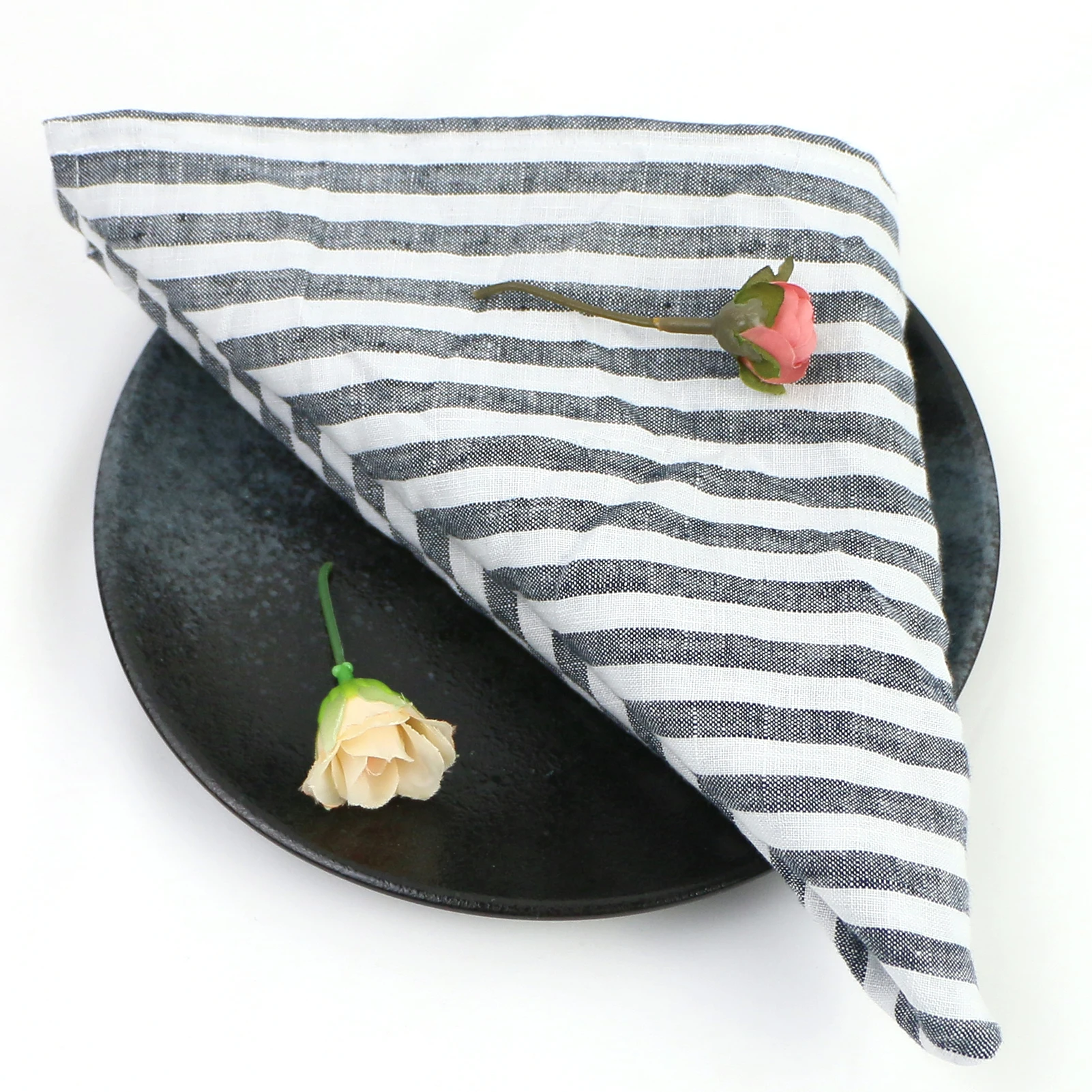 Servilletas de cena de 40x40cm, paquete de 4 telas suaves de lino puro prelavadas para mesa, decoraci&oacute;n de fiesta de c&oacute;ctel a rayas-1