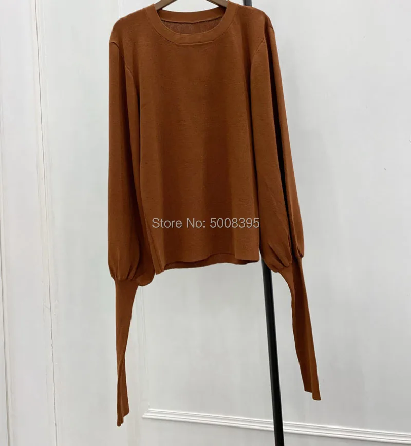 Black Vignola knitted Top Round Neck Long wide sleeves exaggerated cuffs fitted body Fashion Jumper 2020 NEW WOMAN | Женская одежда